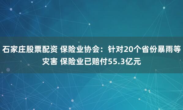 石家庄股票配资 保险业协会：针对20个省份暴雨等灾害 保险业已赔付55.3亿元